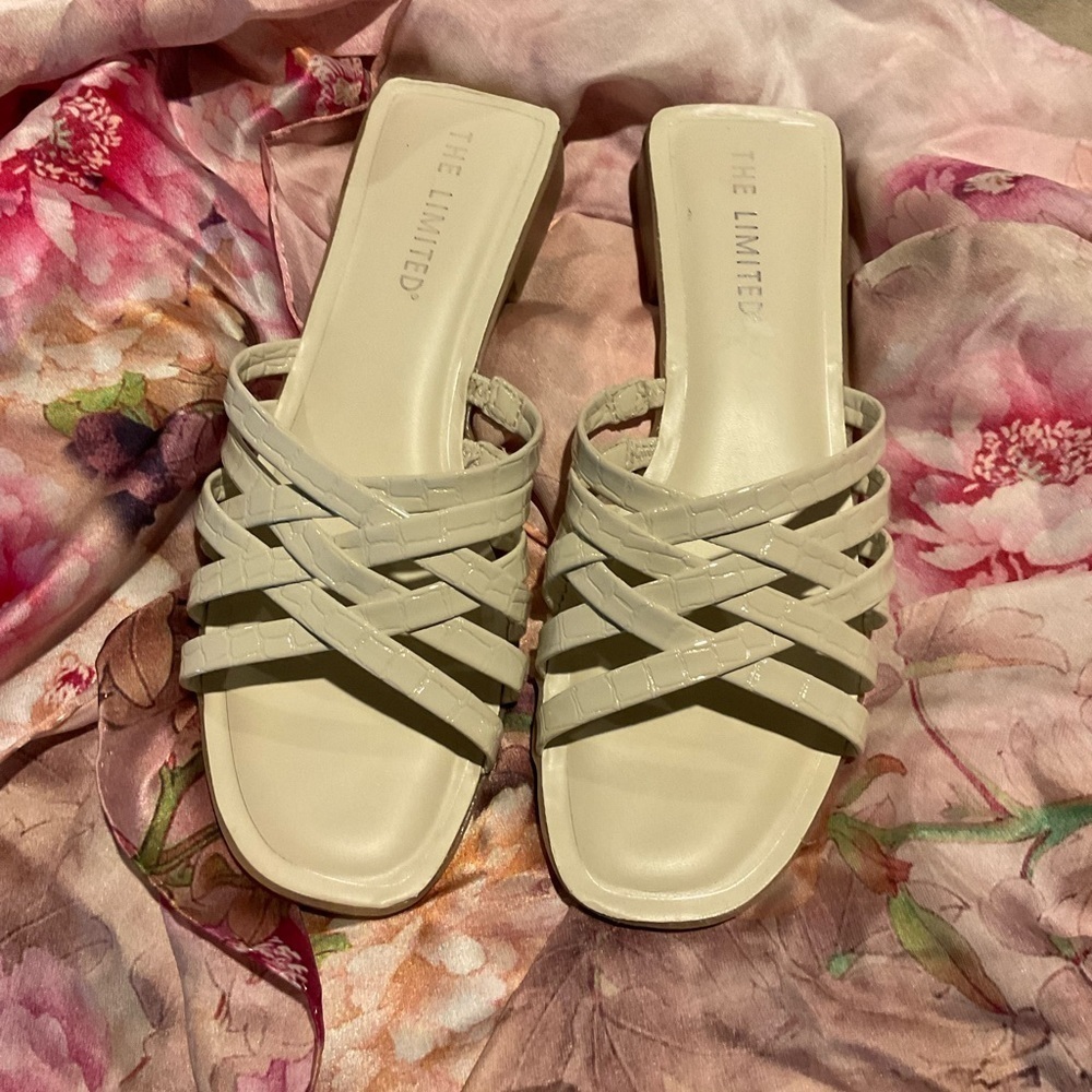THE Limited Ivory Faux Leather Lattice Work Mules